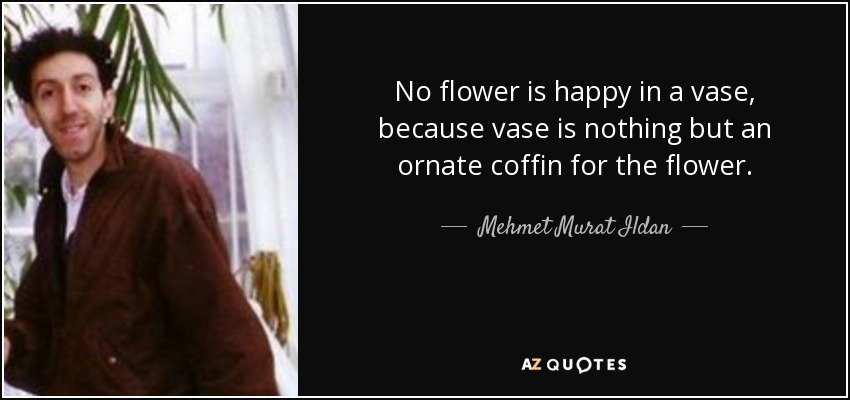 No flower is happy in a vase, because vase is nothing but an ornate coffin for the flower. - Mehmet Murat Ildan
