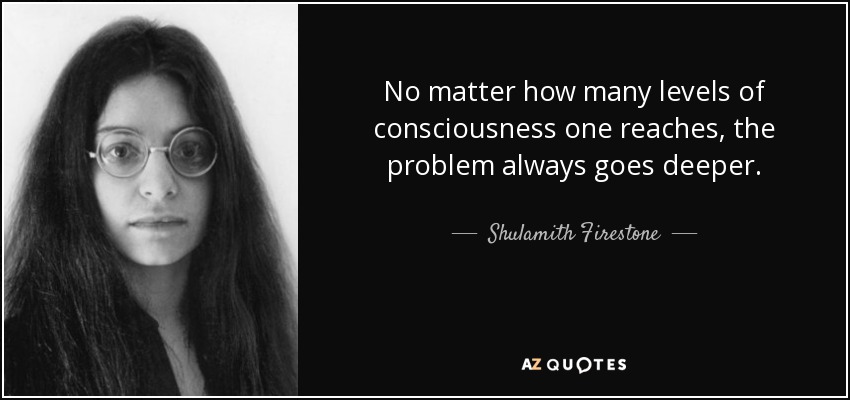 No matter how many levels of consciousness one reaches, the problem always goes deeper. - Shulamith Firestone