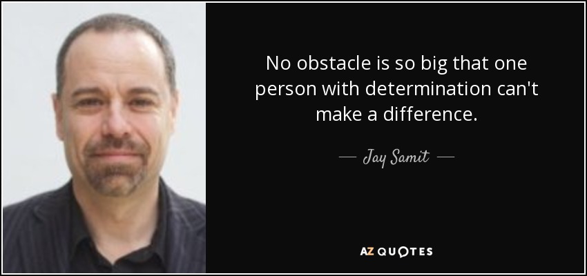 No obstacle is so big that one person with determination can't make a difference. - Jay Samit