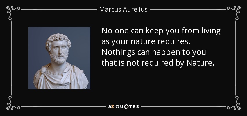 No one can keep you from living as your nature requires. Nothings can happen to you that is not required by Nature. - Marcus Aurelius
