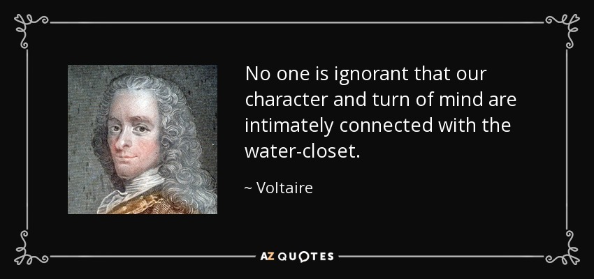 No one is ignorant that our character and turn of mind are intimately connected with the water-closet. - Voltaire