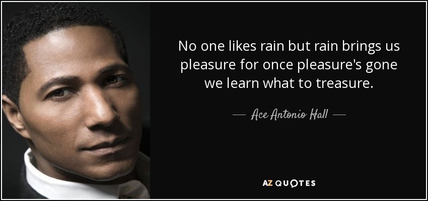 No one likes rain but rain brings us pleasure for once pleasure's gone we learn what to treasure. - Ace Antonio Hall