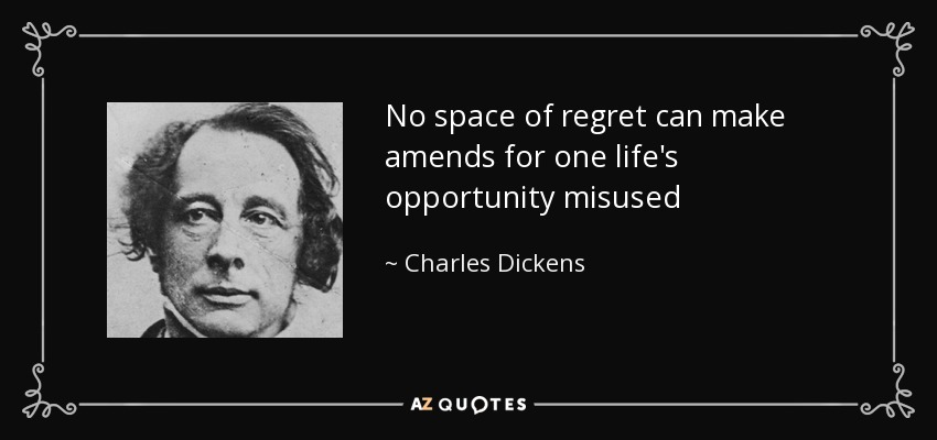 No space of regret can make amends for one life's opportunity misused - Charles Dickens