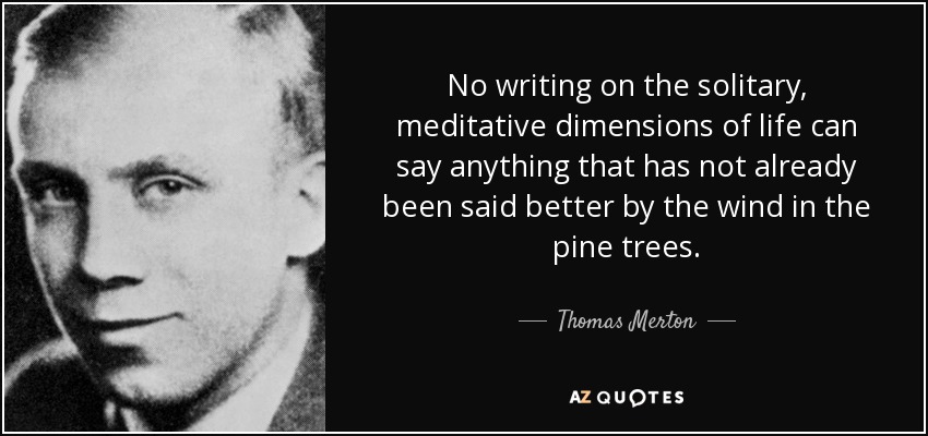 No writing on the solitary, meditative dimensions of life can say anything that has not already been said better by the wind in the pine trees. - Thomas Merton