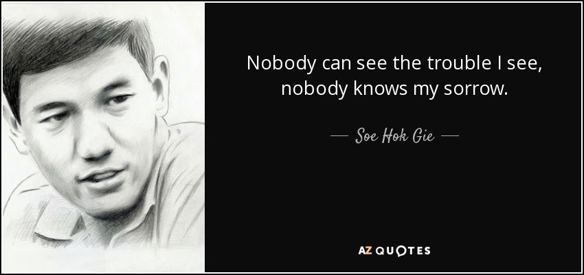Nobody can see the trouble I see, nobody knows my sorrow. - Soe Hok Gie