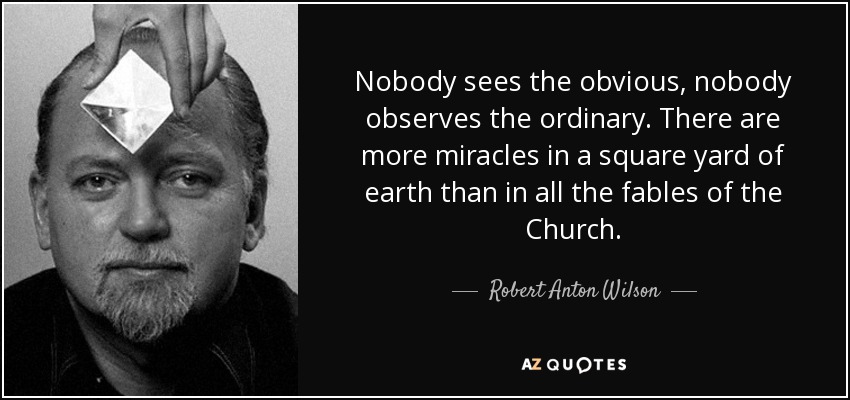 Nobody sees the obvious, nobody observes the ordinary. There are more miracles in a square yard of earth than in all the fables of the Church. - Robert Anton Wilson