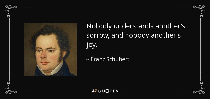 Nobody understands another's sorrow, and nobody another's joy. - Franz Schubert