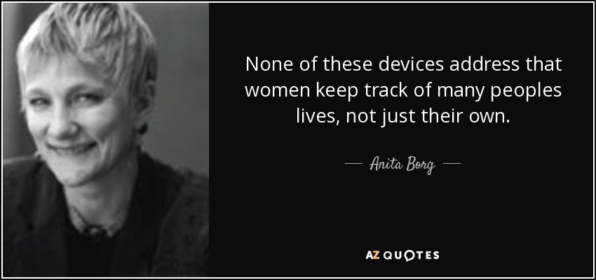 None of these devices address that women keep track of many peoples lives, not just their own. - Anita Borg
