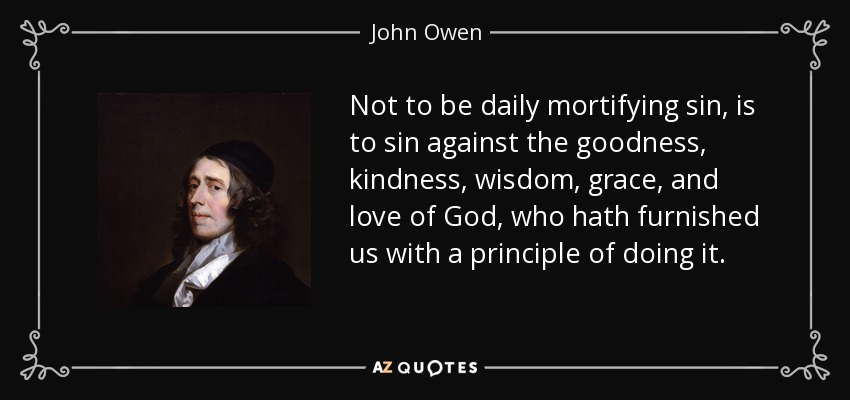 Not to be daily mortifying sin, is to sin against the goodness, kindness, wisdom, grace, and love of God, who hath furnished us with a principle of doing it. - John Owen