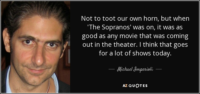 Not to toot our own horn, but when 'The Sopranos' was on, it was as good as any movie that was coming out in the theater. I think that goes for a lot of shows today. - Michael Imperioli