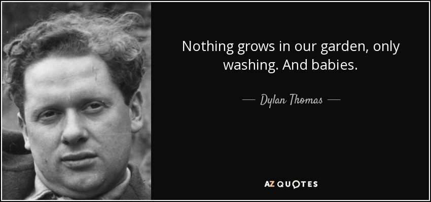Nothing grows in our garden, only washing. And babies. - Dylan Thomas