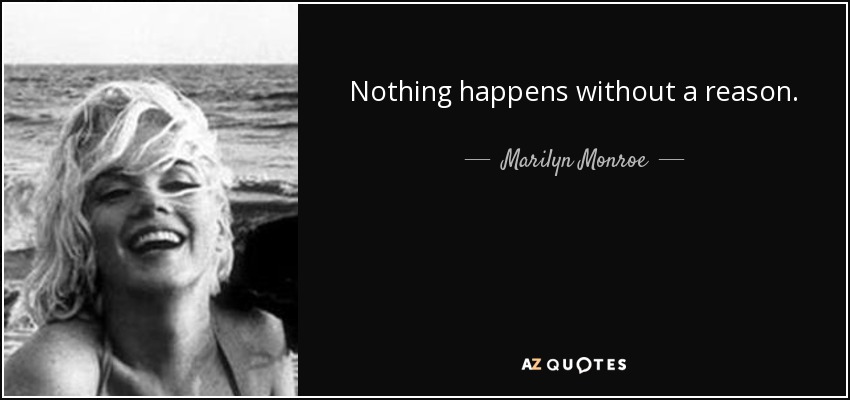 Nothing happens without a reason. - Marilyn Monroe