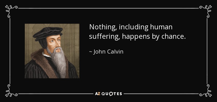 Nothing, including human suffering, happens by chance. - John Calvin