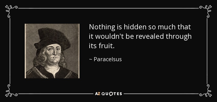 Nothing is hidden so much that it wouldn't be revealed through its fruit. - Paracelsus