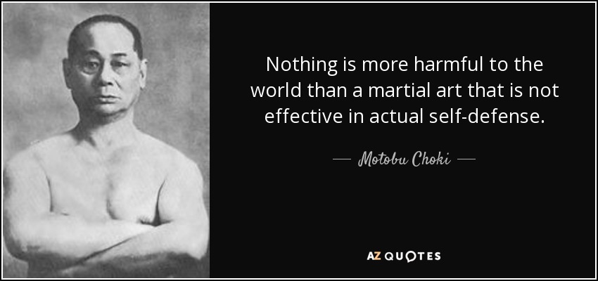 Nothing is more harmful to the world than a martial art that is not effective in actual self-defense. - Motobu Choki