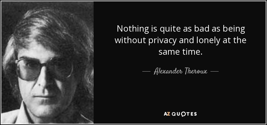 Nothing is quite as bad as being without privacy and lonely at the same time. - Alexander Theroux