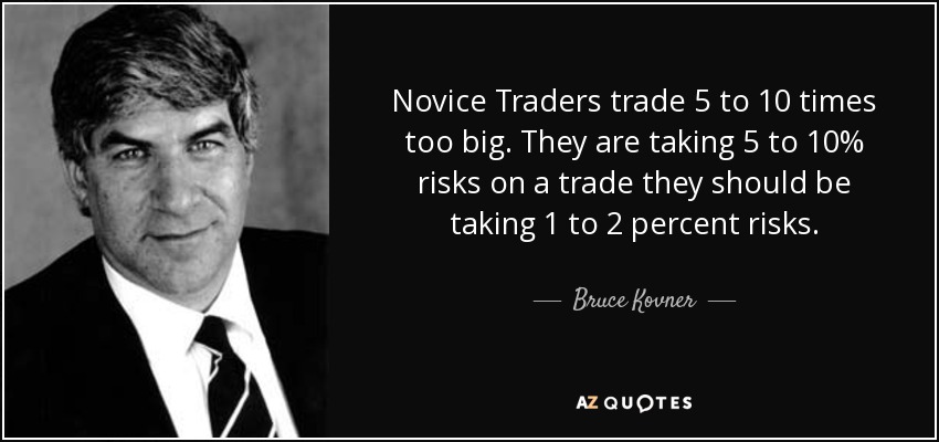 Novice Traders trade 5 to 10 times too big. They are taking 5 to 10% risks on a trade they should be taking 1 to 2 percent risks. - Bruce Kovner