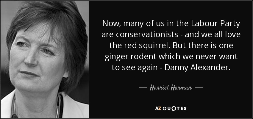 Now, many of us in the Labour Party are conservationists - and we all love the red squirrel. But there is one ginger rodent which we never want to see again - Danny Alexander. - Harriet Harman