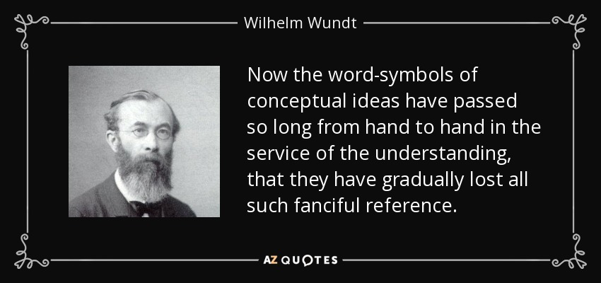 Now the word-symbols of conceptual ideas have passed so long from hand to hand in the service of the understanding, that they have gradually lost all such fanciful reference. - Wilhelm Wundt