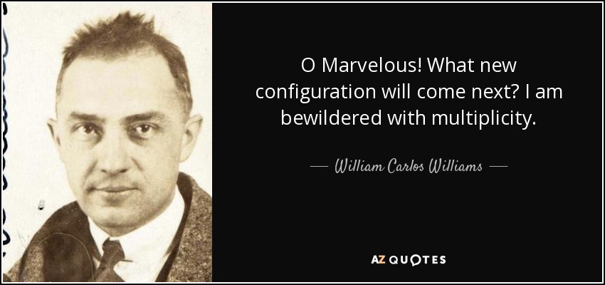 O Marvelous! What new configuration will come next? I am bewildered with multiplicity. - William Carlos Williams