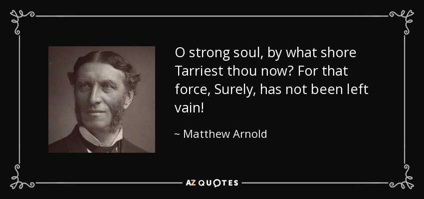 O strong soul, by what shore Tarriest thou now? For that force, Surely, has not been left vain! - Matthew Arnold