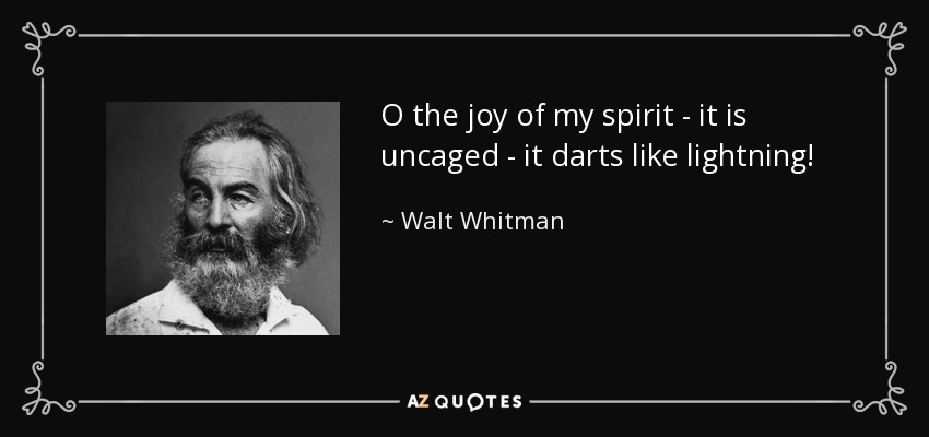 O the joy of my spirit - it is uncaged - it darts like lightning! - Walt Whitman