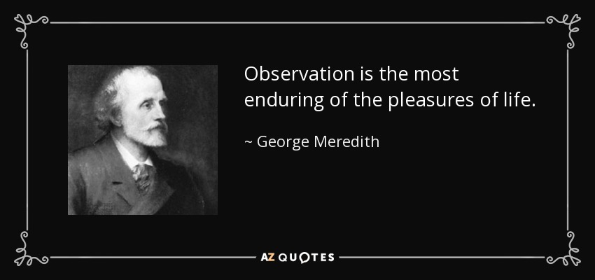 Observation is the most enduring of the pleasures of life. - George Meredith