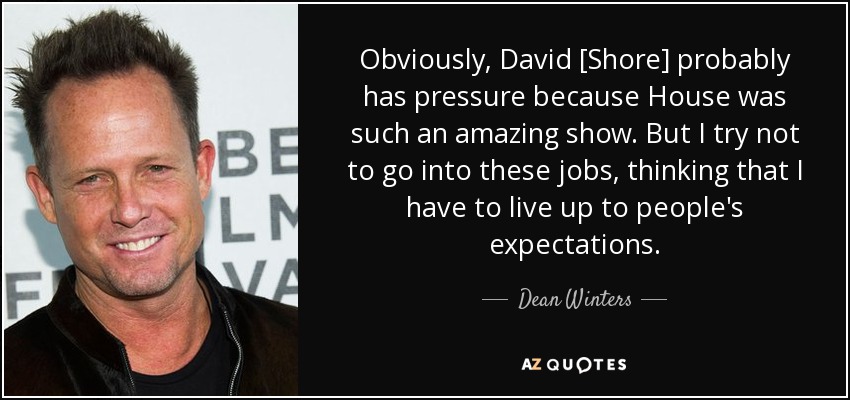 Obviously, David [Shore] probably has pressure because House was such an amazing show. But I try not to go into these jobs, thinking that I have to live up to people's expectations. - Dean Winters