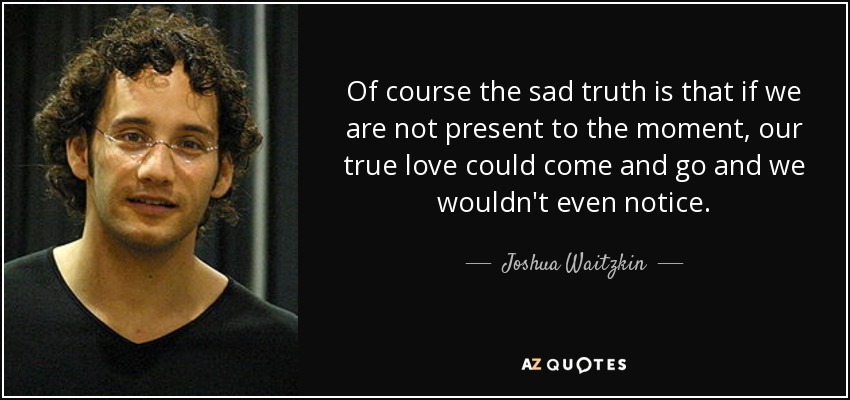 Of course the sad truth is that if we are not present to the moment, our true love could come and go and we wouldn't even notice. - Joshua Waitzkin