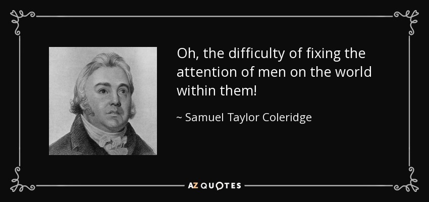 Oh, the difficulty of fixing the attention of men on the world within them! - Samuel Taylor Coleridge
