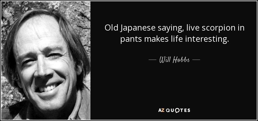 Old Japanese saying, live scorpion in pants makes life interesting. - Will Hobbs