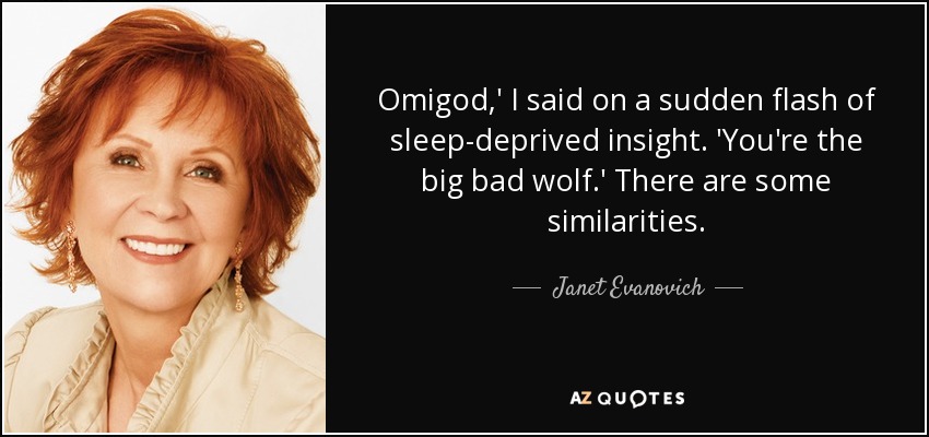 Omigod,' I said on a sudden flash of sleep-deprived insight. 'You're the big bad wolf.' There are some similarities. - Janet Evanovich