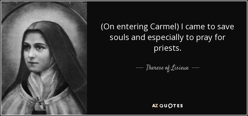 (On entering Carmel) I came to save souls and especially to pray for priests. - Therese of Lisieux