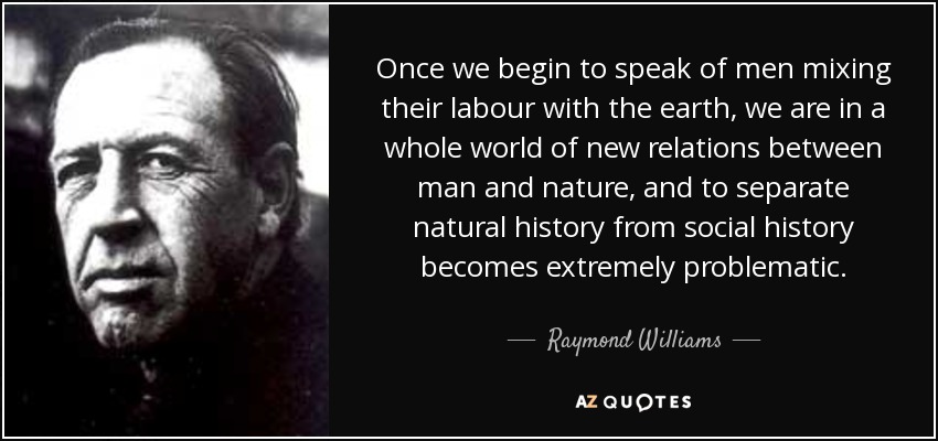 Once we begin to speak of men mixing their labour with the earth, we are in a whole world of new relations between man and nature, and to separate natural history from social history becomes extremely problematic. - Raymond Williams