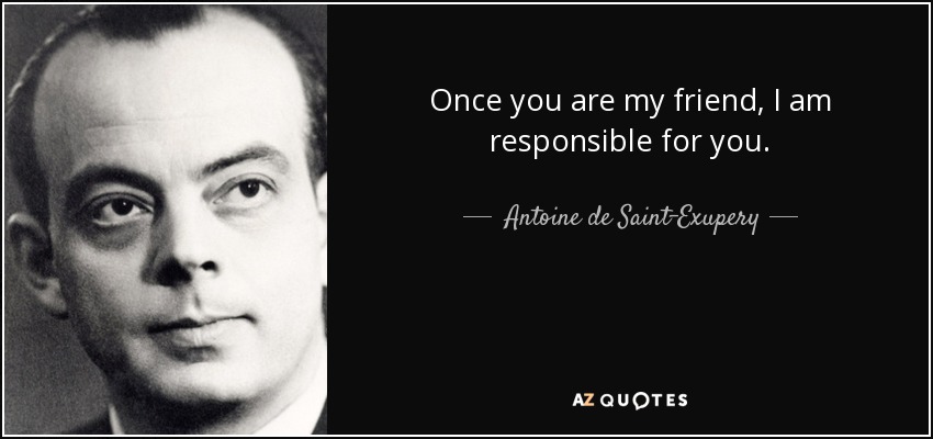 Once you are my friend, I am responsible for you. - Antoine de Saint-Exupery