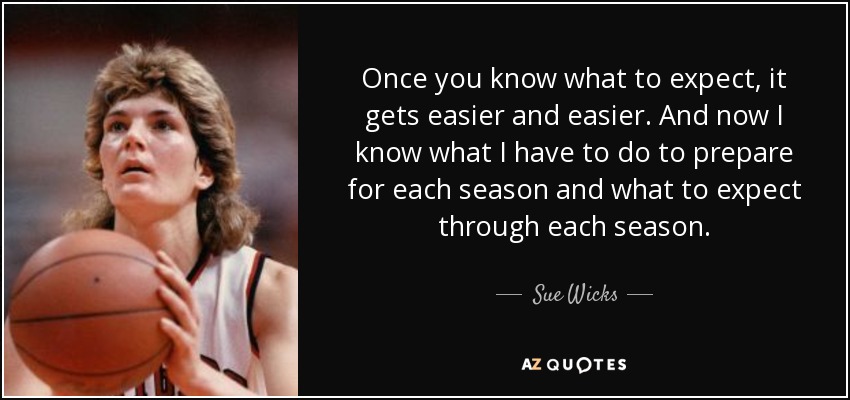 Once you know what to expect, it gets easier and easier. And now I know what I have to do to prepare for each season and what to expect through each season. - Sue Wicks