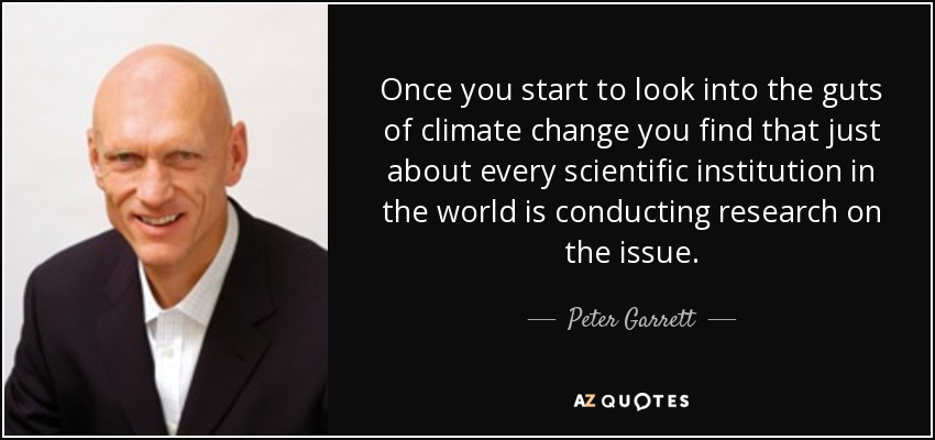 Once you start to look into the guts of climate change you find that just about every scientific institution in the world is conducting research on the issue. - Peter Garrett