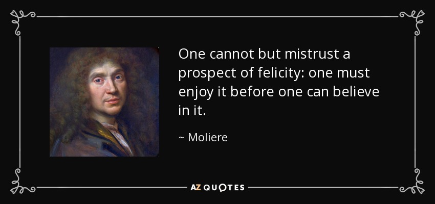 One cannot but mistrust a prospect of felicity: one must enjoy it before one can believe in it. - Moliere