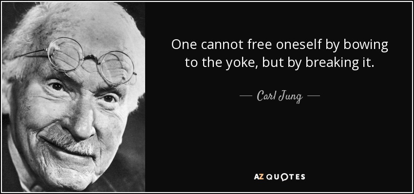One cannot free oneself by bowing to the yoke, but by breaking it. - Carl Jung