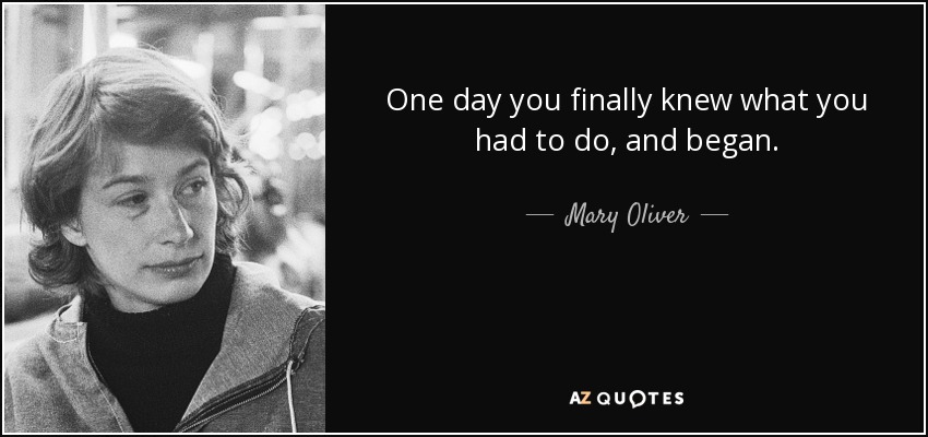 One day you finally knew what you had to do, and began. - Mary Oliver