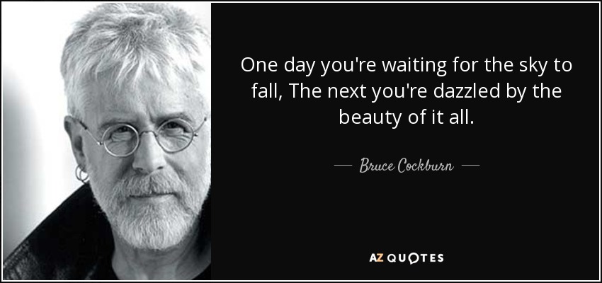 One day you're waiting for the sky to fall, The next you're dazzled by the beauty of it all. - Bruce Cockburn