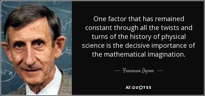One factor that has remained constant through all the twists and turns of the history of physical science is the decisive importance of the mathematical imagination. - Freeman Dyson