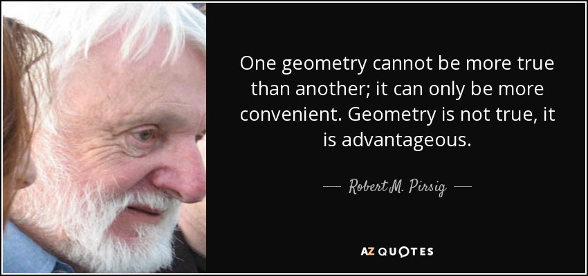 One geometry cannot be more true than another; it can only be more convenient. Geometry is not true, it is advantageous. - Robert M. Pirsig