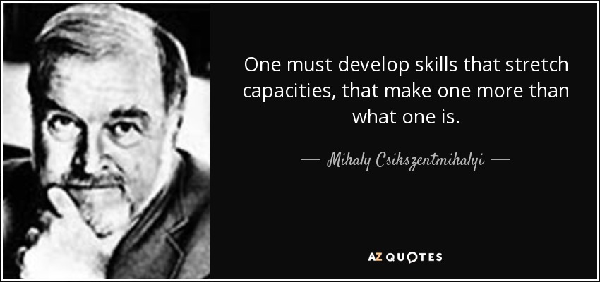 One must develop skills that stretch capacities, that make one more than what one is. - Mihaly Csikszentmihalyi