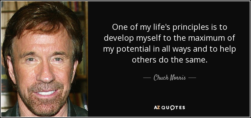 One of my life's principles is to develop myself to the maximum of my potential in all ways and to help others do the same. - Chuck Norris