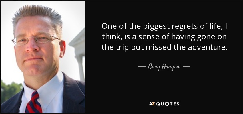One of the biggest regrets of life, I think, is a sense of having gone on the trip but missed the adventure. - Gary Haugen