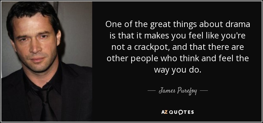 One of the great things about drama is that it makes you feel like you're not a crackpot, and that there are other people who think and feel the way you do. - James Purefoy