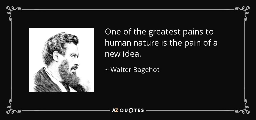 One of the greatest pains to human nature is the pain of a new idea. - Walter Bagehot