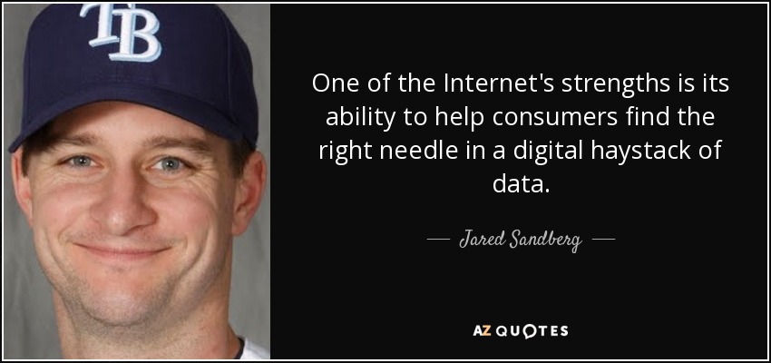 One of the Internet's strengths is its ability to help consumers find the right needle in a digital haystack of data. - Jared Sandberg
