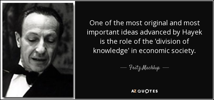 One of the most original and most important ideas advanced by Hayek is the role of the 'division of knowledge' in economic society. - Fritz Machlup